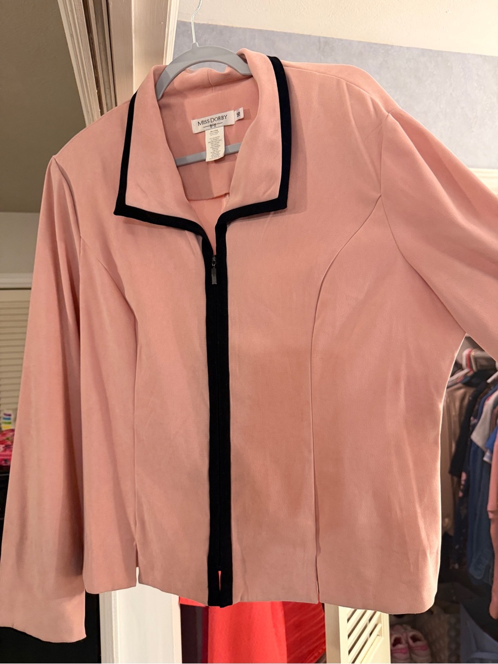 Miss Dorby Pink Zip-Front Jacket with Black Trim